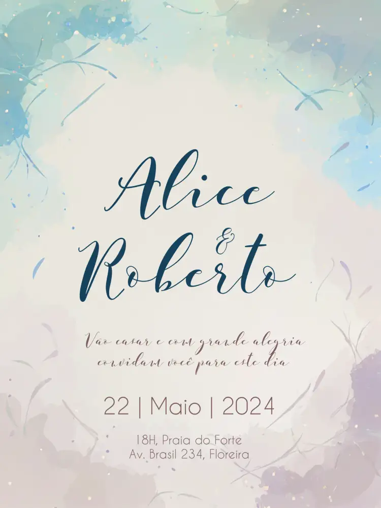 Convite Casamento Na Praia Azul – tema Casamento praia, romântico, minimalista, elegante, natural, marinho