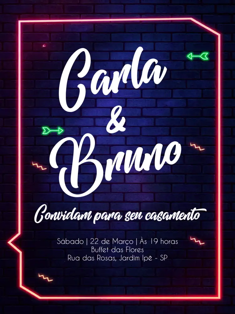 Convite Casamento Neon