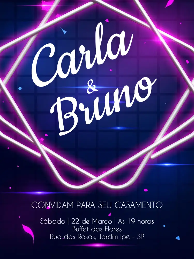 Convite Casamento Neon Azul