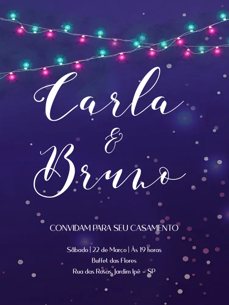 Convite Casamento Neon Azul