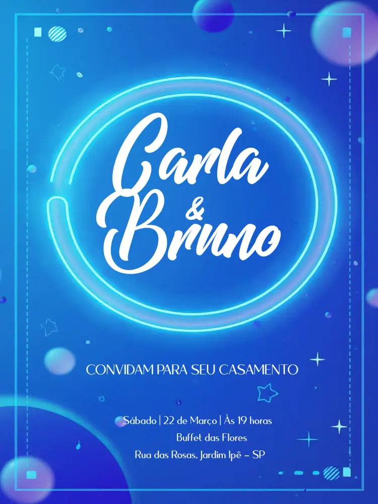 Convite Casamento Neon Azul
