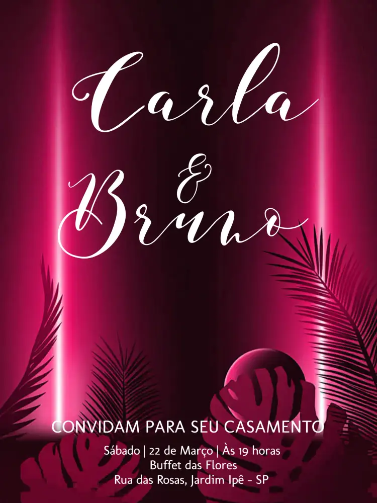 Convite Casamento Neon Moderno