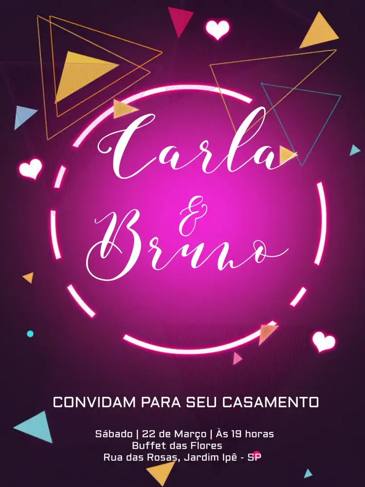 Convite Casamento Neon Rosa