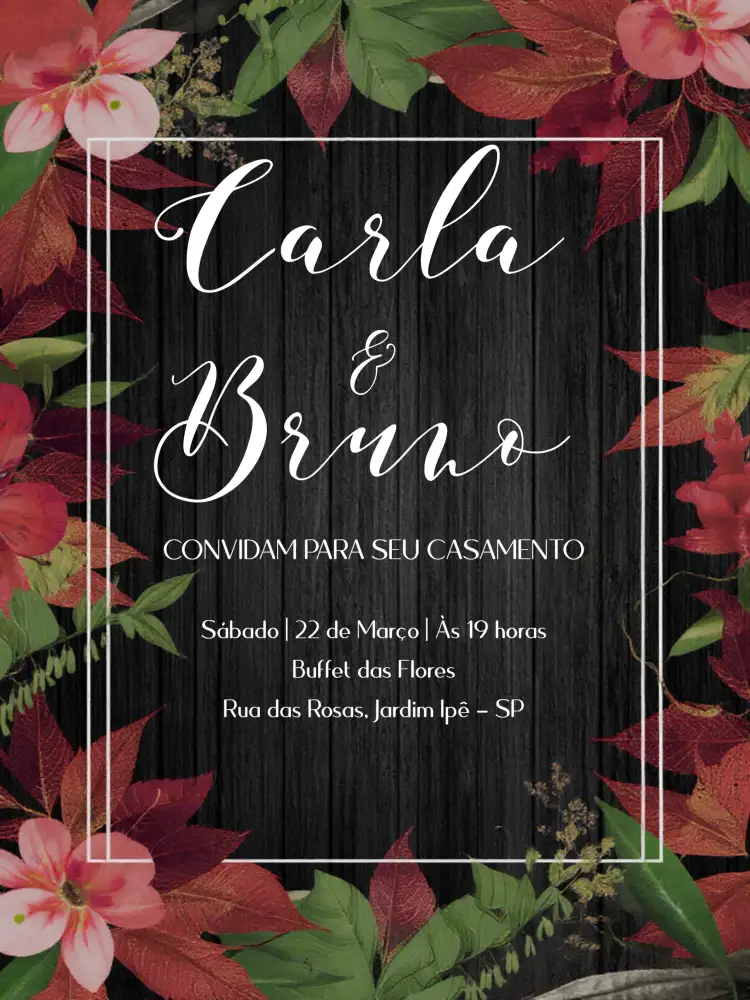 Convite Casamento Outono Secas – tema Casamento floral, rústico, natural, quente, terroso, elegante