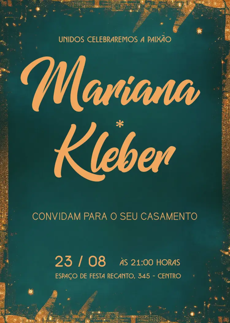Convite Casamento Preto editável e personalizável