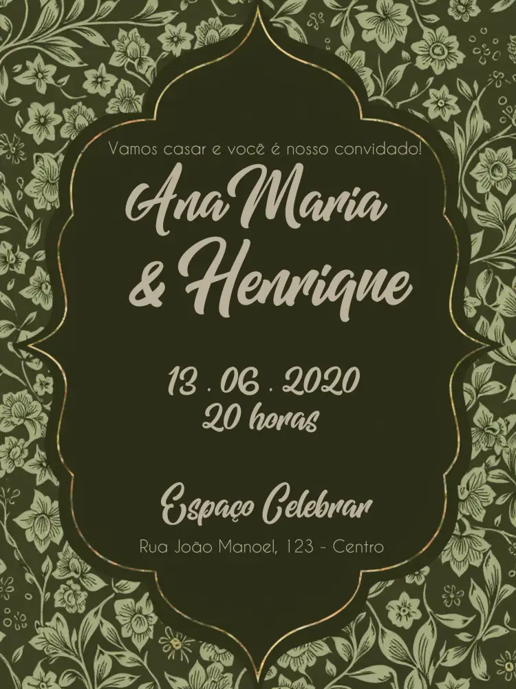 Convite Casamento Provençal Elegante Arabesco