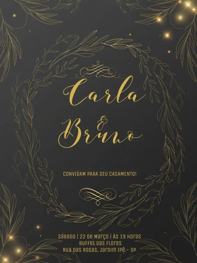 Convite Casamento Ramos Dourados