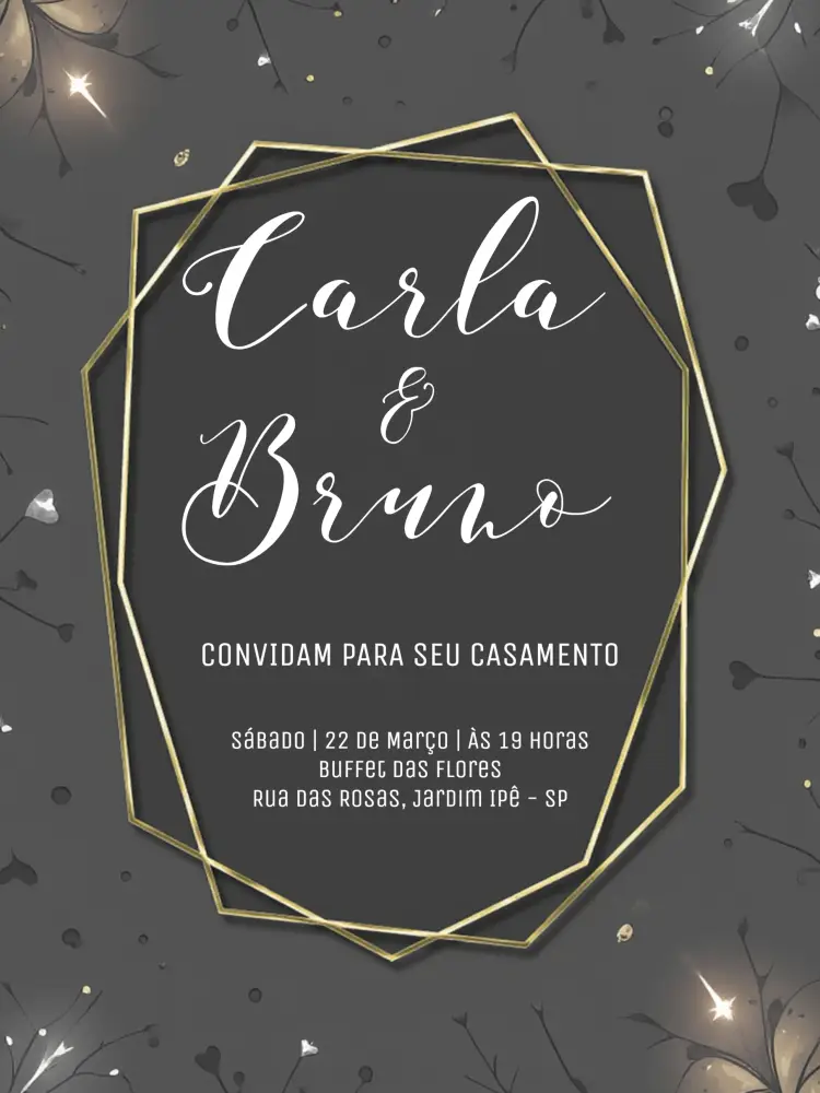 Convite Casamento Romântico Dourado