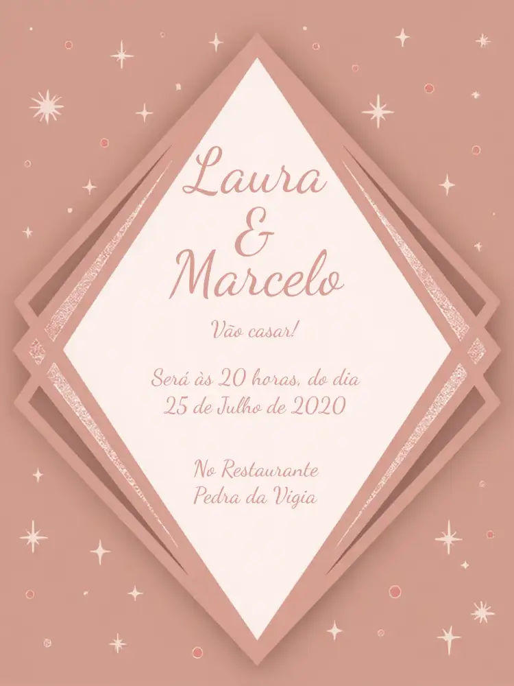 Convite Casamento Rosa Com Glitter Discreto – tema Casamento rosa, glitter, minimalista, elegante, romântico, moderno