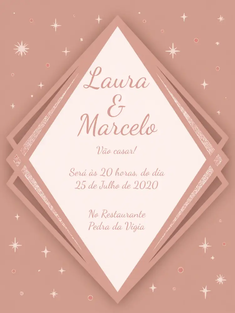 Convite Casamento Rosa Com Glitter Discreto