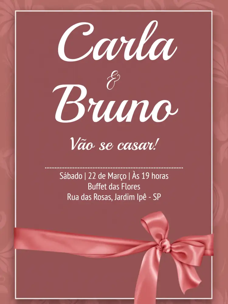 Convite Casamento Rosa - Laço Delicado – tema Casamento rosa, delicado, branco, elegante, romântico, arabesco