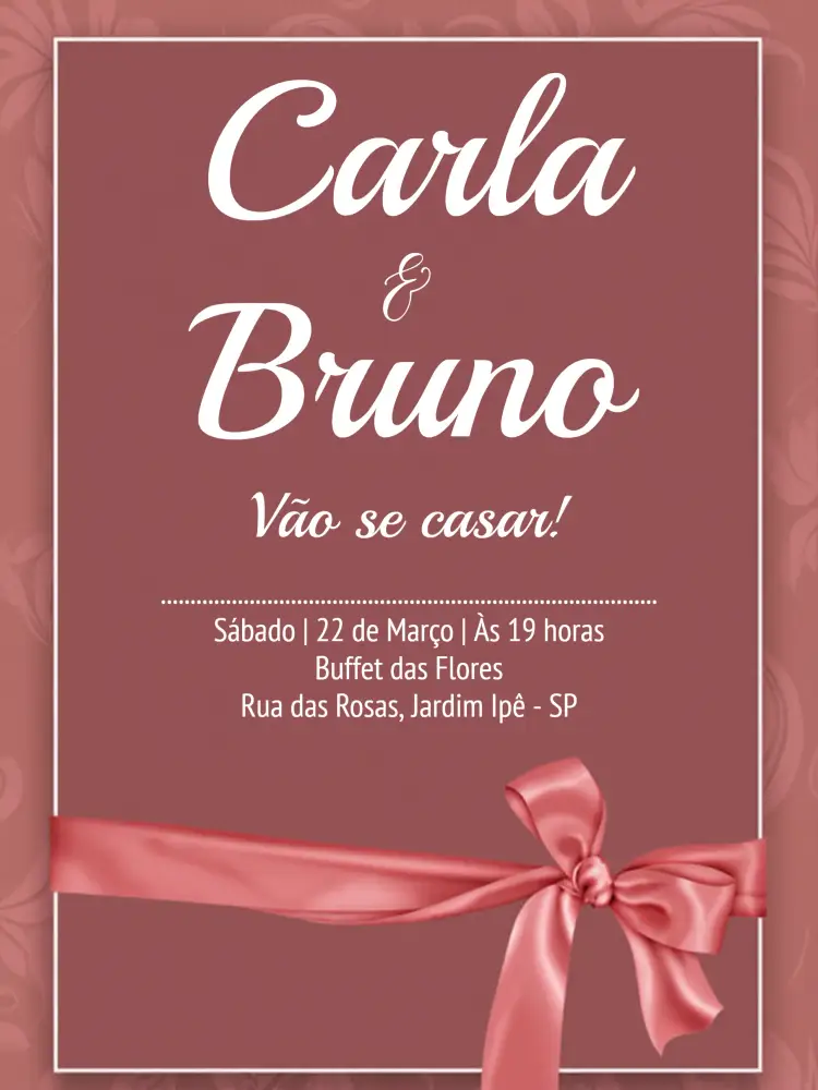 Convite Casamento Rosa - Laço Delicado