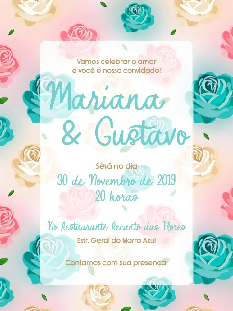 Convite Casamento Rosas Coloridas Floral