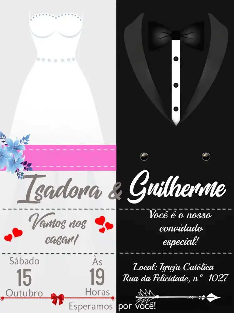 Convite Casamento Terno – tema Casamento elegante, moderno, clássico, minimalista, romântico, sutil