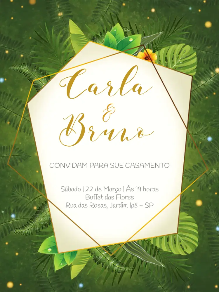 Convite Casamento Tropical Dourado