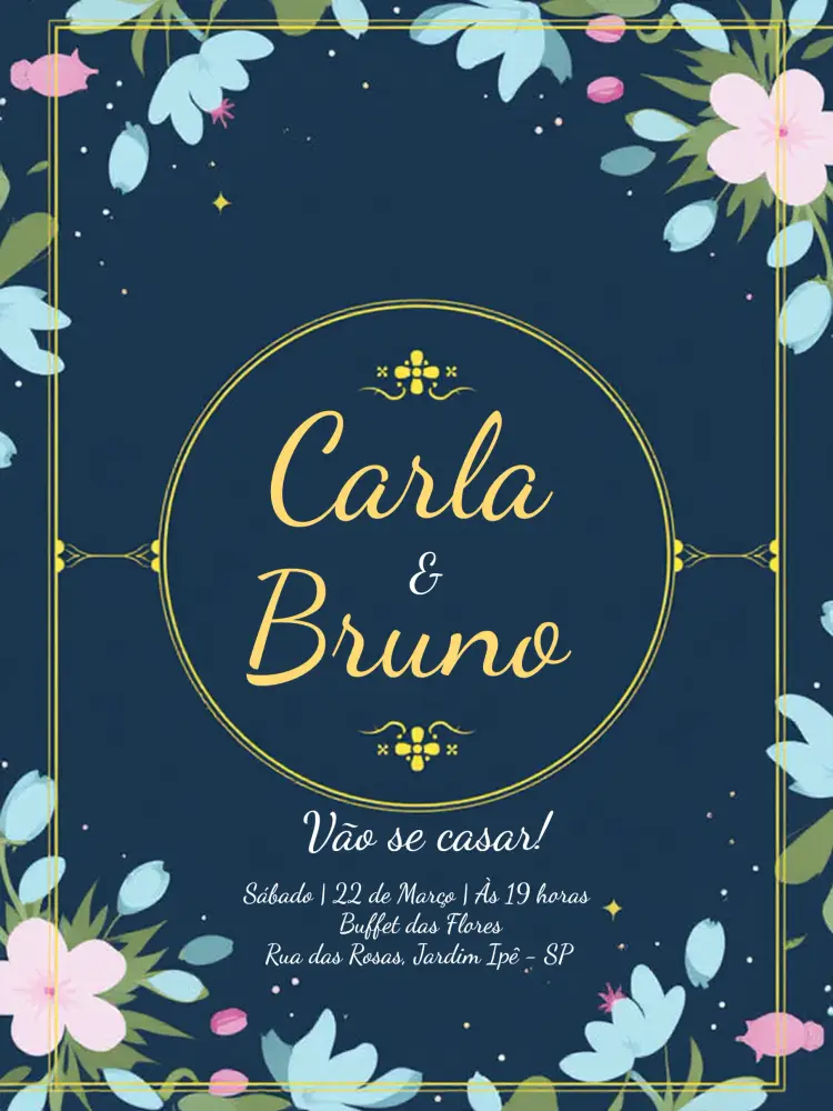 Convite Casamento Tulipas Floral Marinho