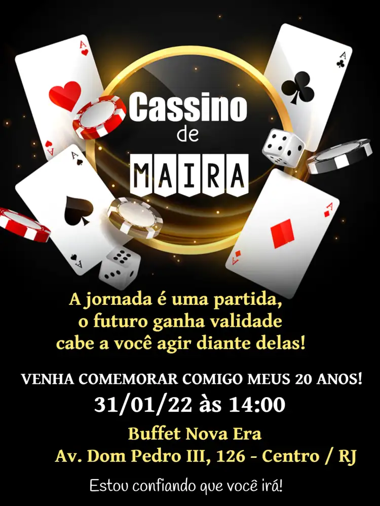 Convite Cassino Vermelho – tema Mais pesquisados cassino, vermelho, cinza, glamouroso, jogos, elegante
