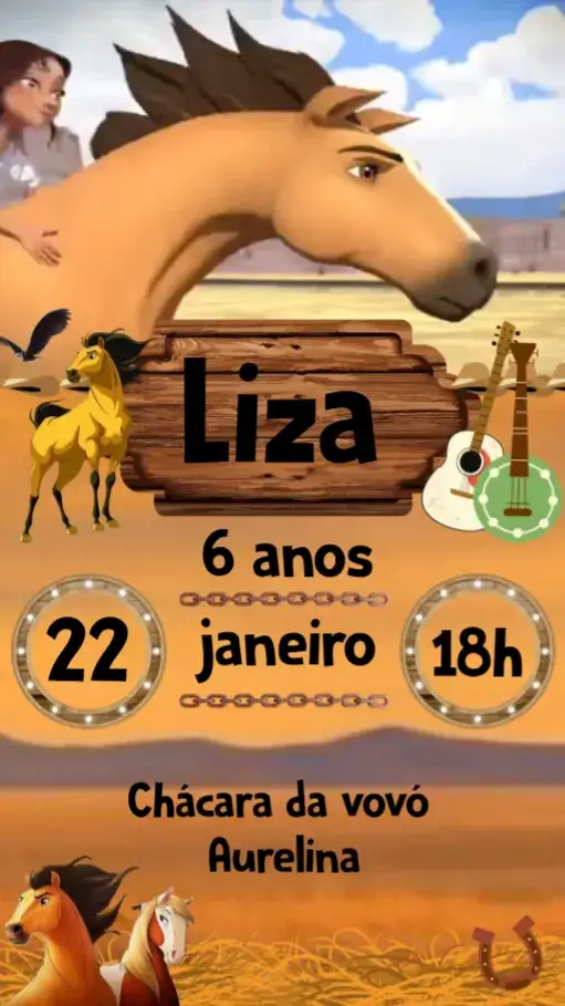 Convite Cavalo Spirit – tema Aniversário colorido, divertido, infantil, temático, vibrante