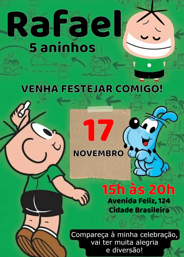 Convite Cebolinha - Turma Da Mônica Infantil editável e personalizável