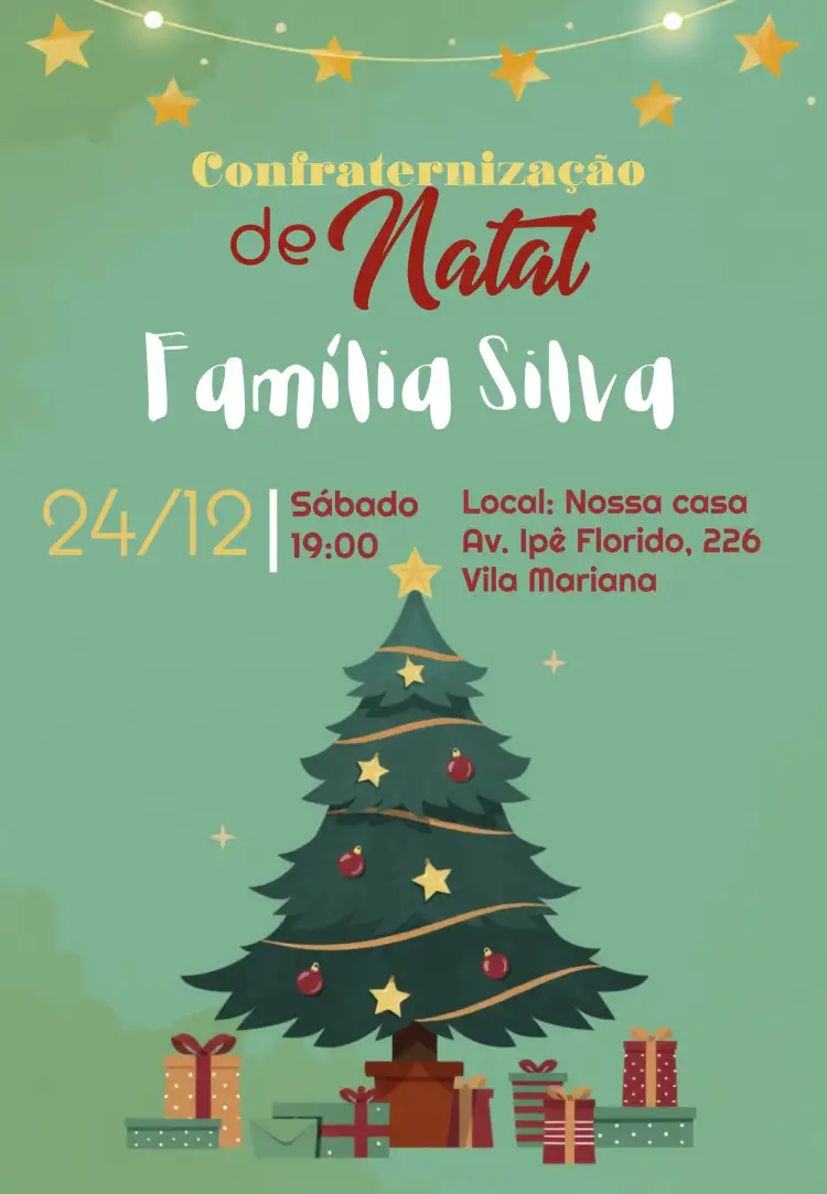 Convite Ceia De Natal Festa – tema Datas Comemorativas colorido, festivo, clássico, moderno, temático, vintage
