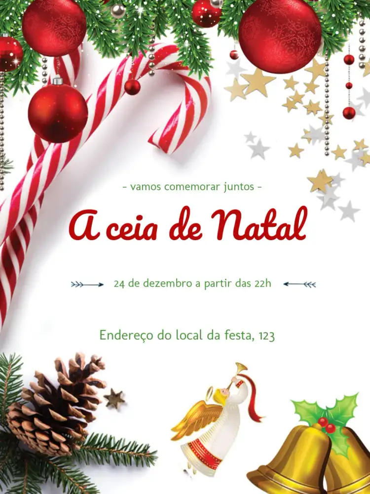 Convite Ceia De Natal Presentes – tema Datas Comemorativas festivo, dourado, vermelho e verde, vintage, moderno
