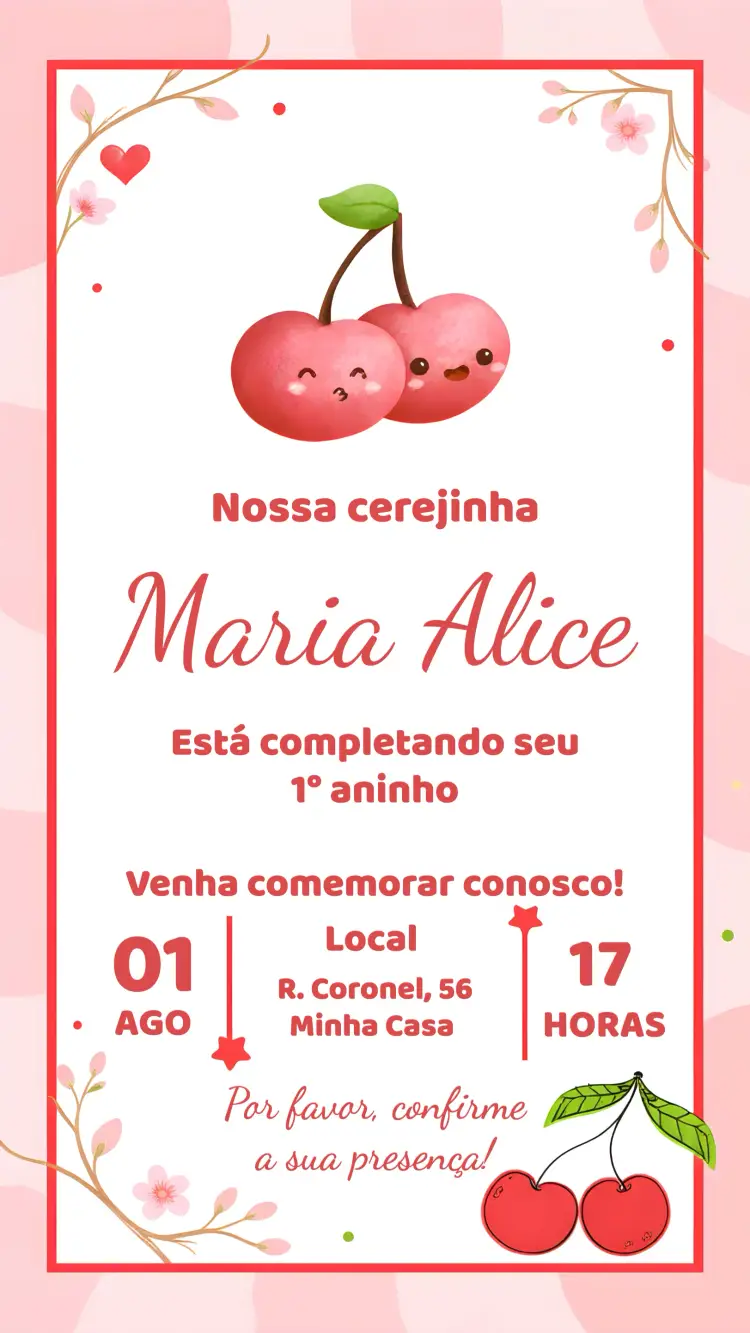 Convite Cerejinha Aquarela Vermelho