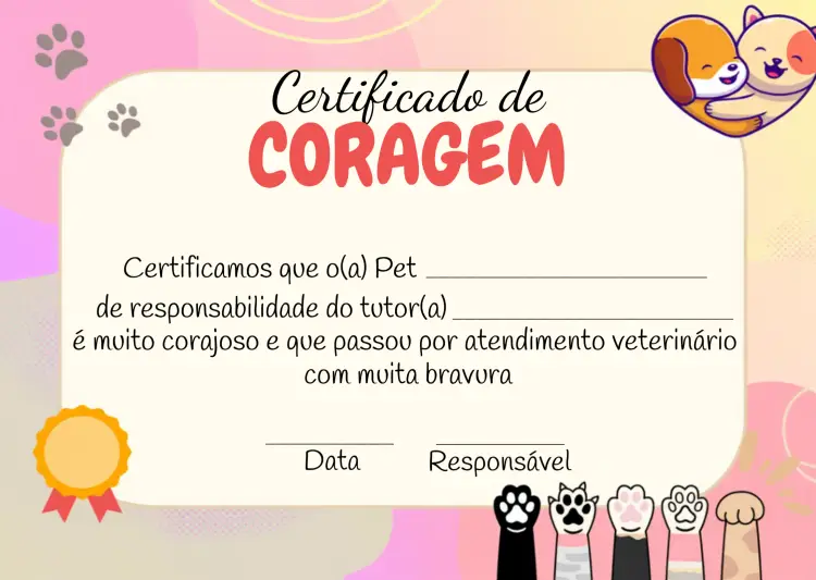 Convite Cerificado De Coragem Pets Cachorro