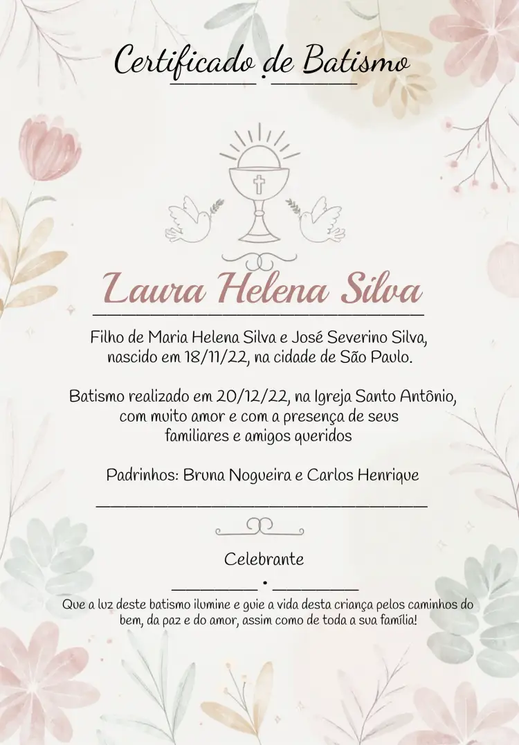 Convite Certificado Batismo Cristão Igreja – tema Primeira Comunhão elegante, sutil, religioso, pastel, clássico