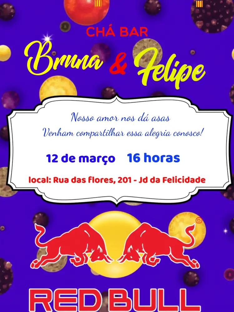 Convite Chá Bar Red Bull Touro – tema Chá de Panela moderno, colorido, temático, divertido, esportivo