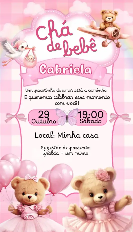 Convite Chá de bebê – tema Chá de Fraldas delicado, colorido, divertido, moderno, ilustrações de bebê, estilo minimalista