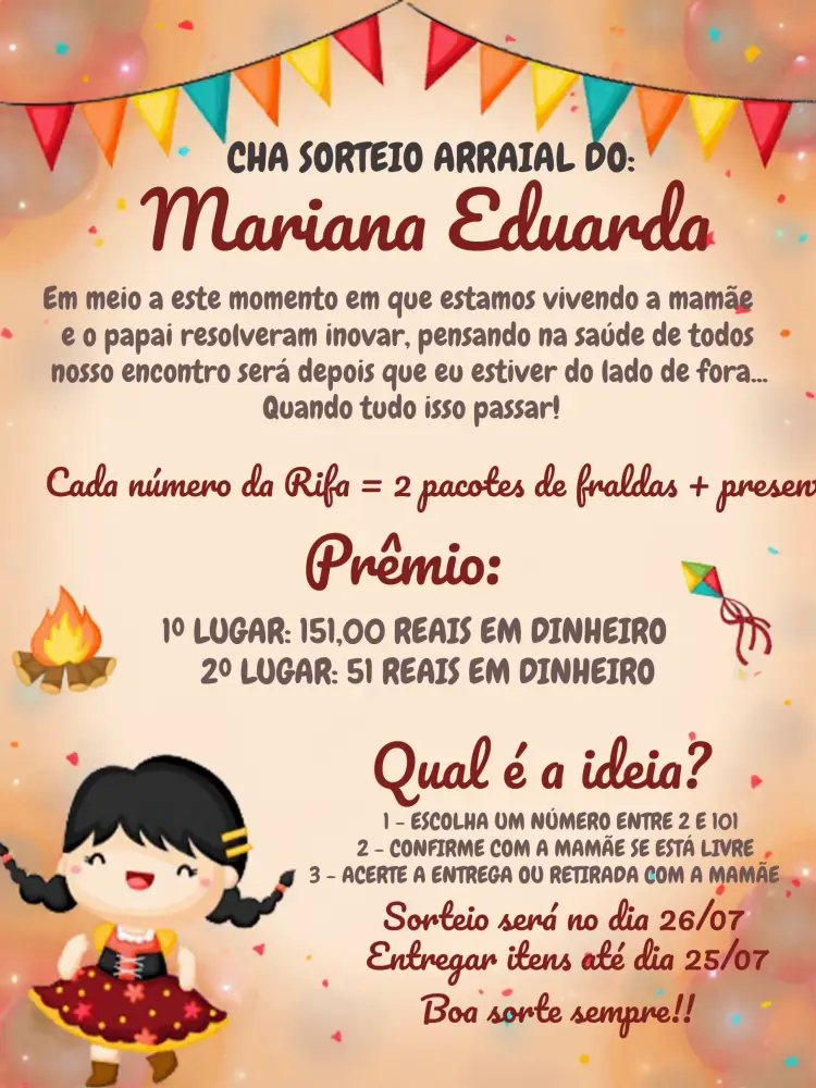 Convite Chá De Bebê Arraiá Cinza