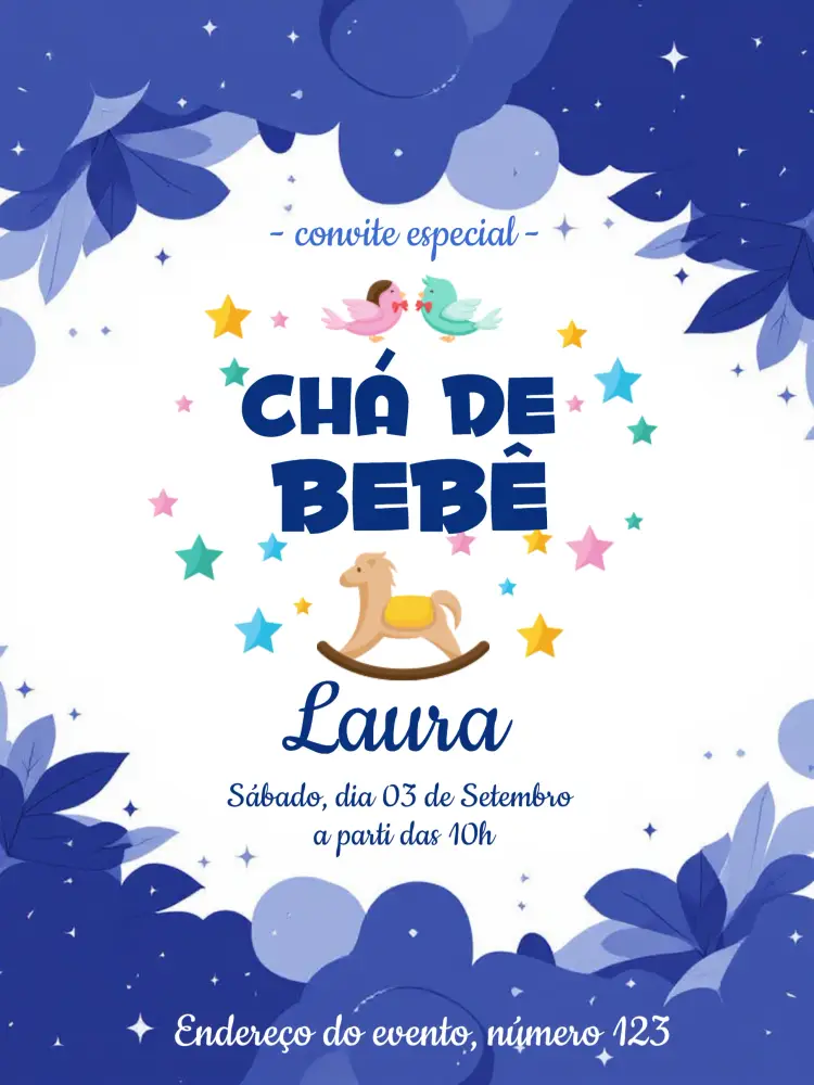 Convite Chá De Bebê Azul - Estrelinhas Fraldas