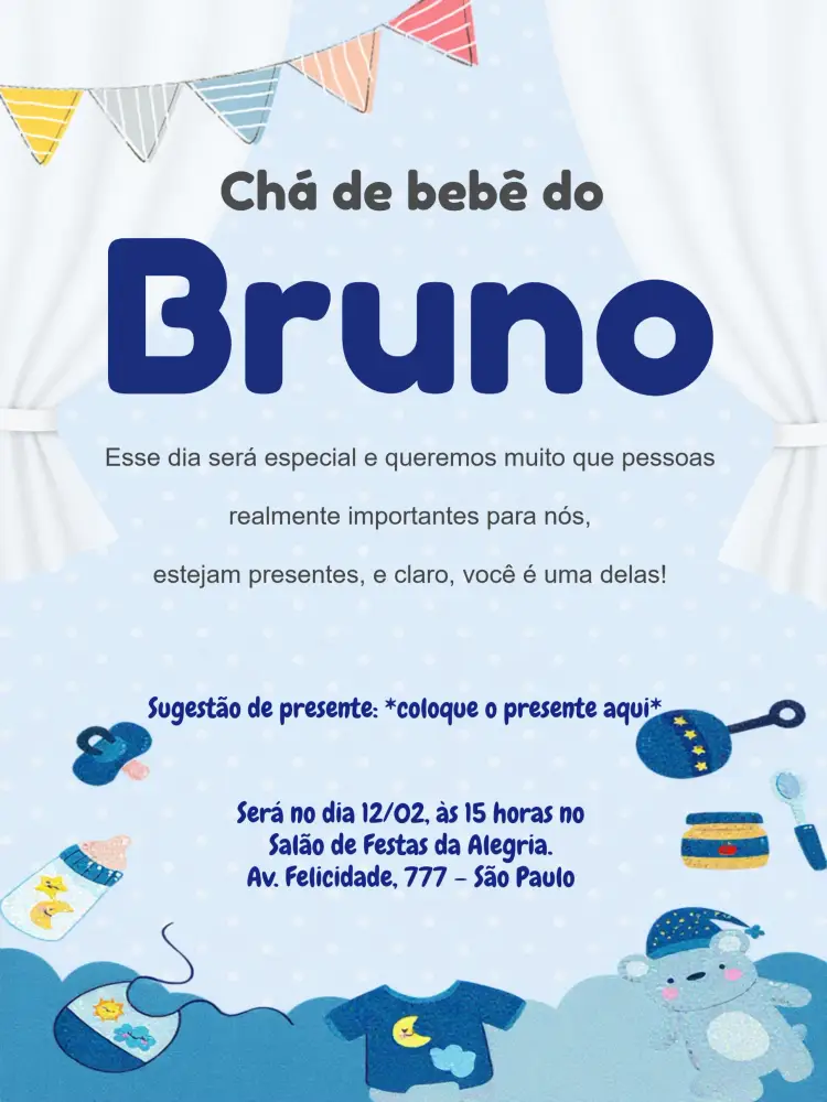 Convite Chá De Bebê - Azul Menino