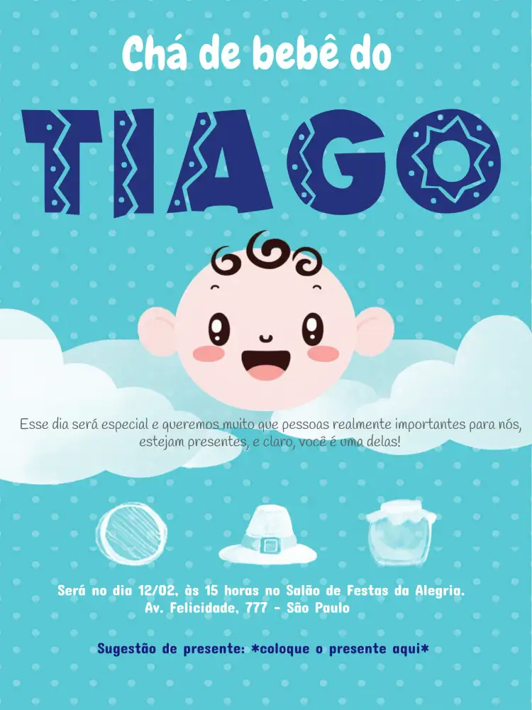 Convite Chá De Bebê Azul - Menino Fraldas – tema Chá de Fraldas azul, moderno, fofo, ilustrações de bebê, minimalista, celebração