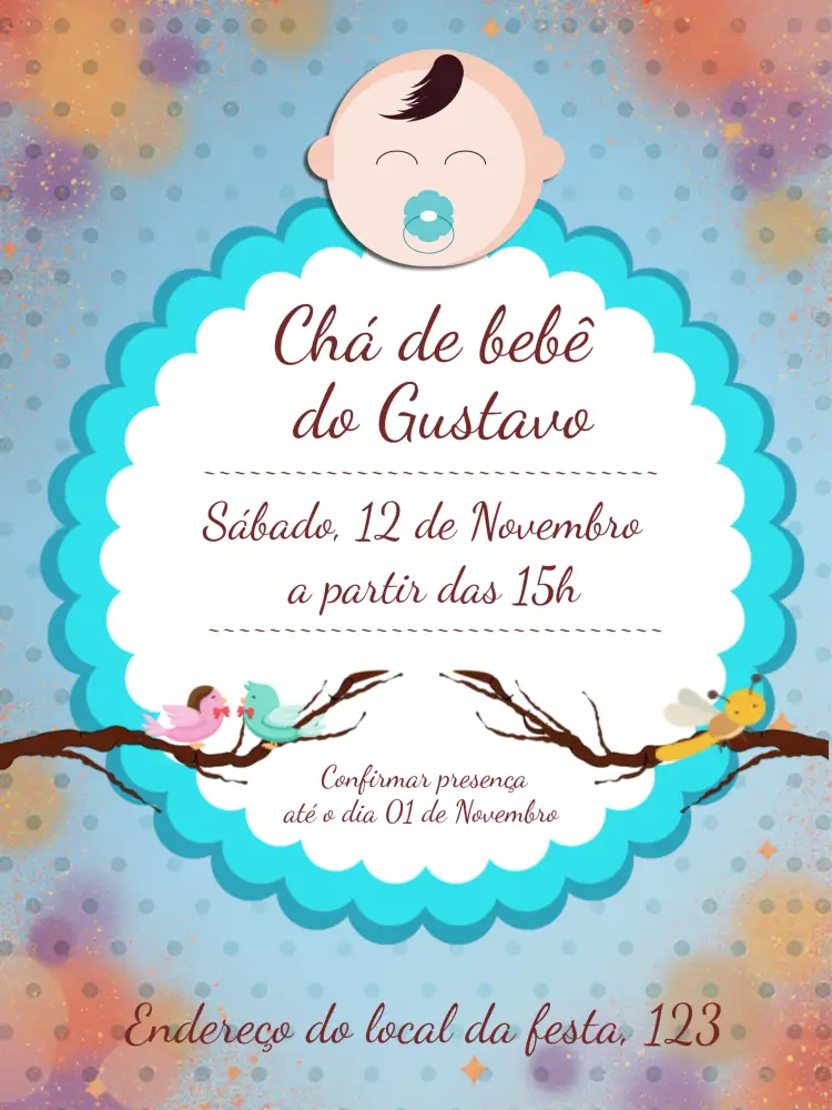 Convite Chá De Bebê Azul - Menino Fraldas