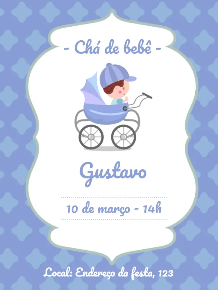 Convite Chá De Bebê Azul - Menino Neném