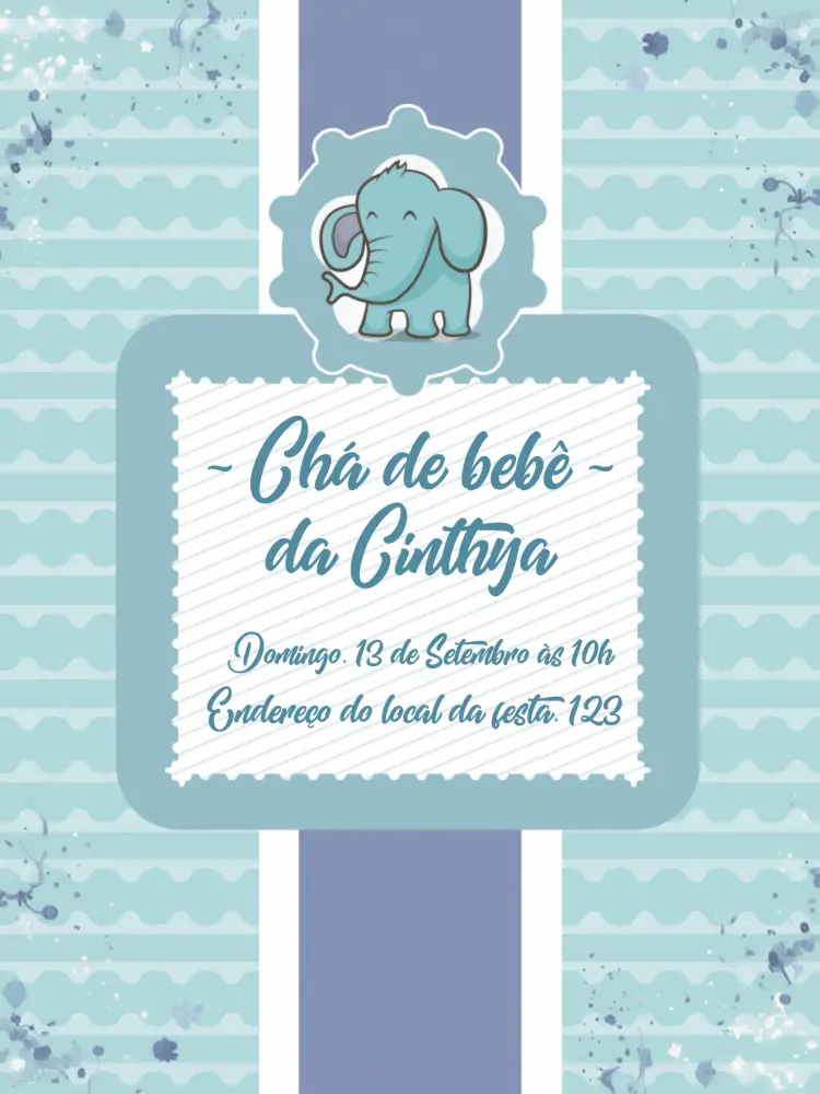 Convite Chá De Bebê Elefante Azul Neném