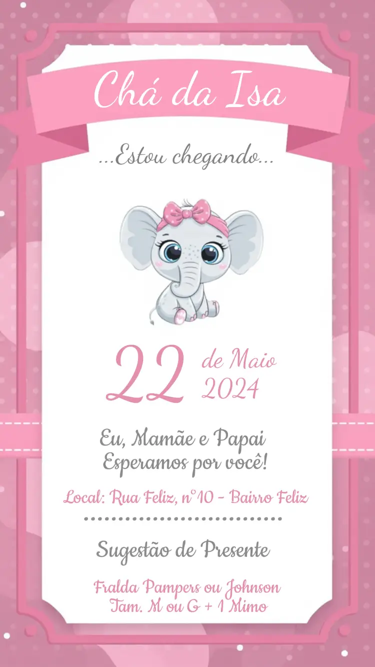 Convite Chá De Bebê Elefantinha Delicado