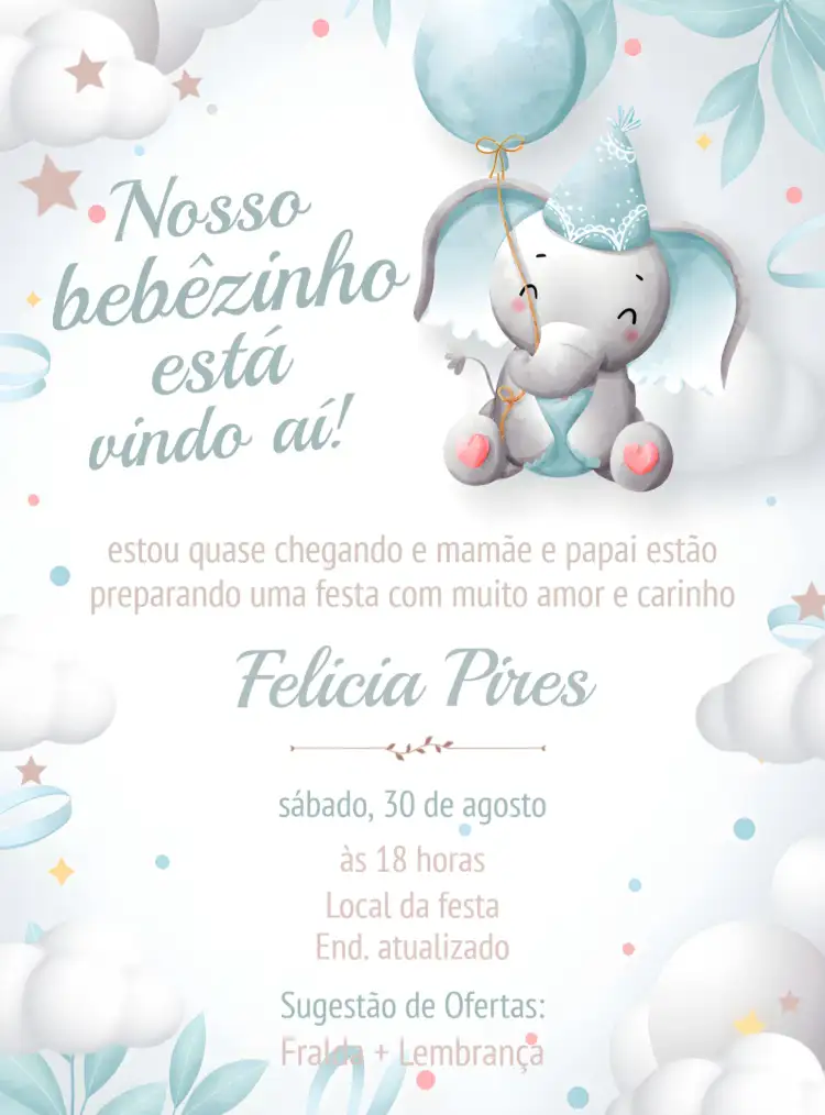 Chá De Bebê Elefantinho Fraldas