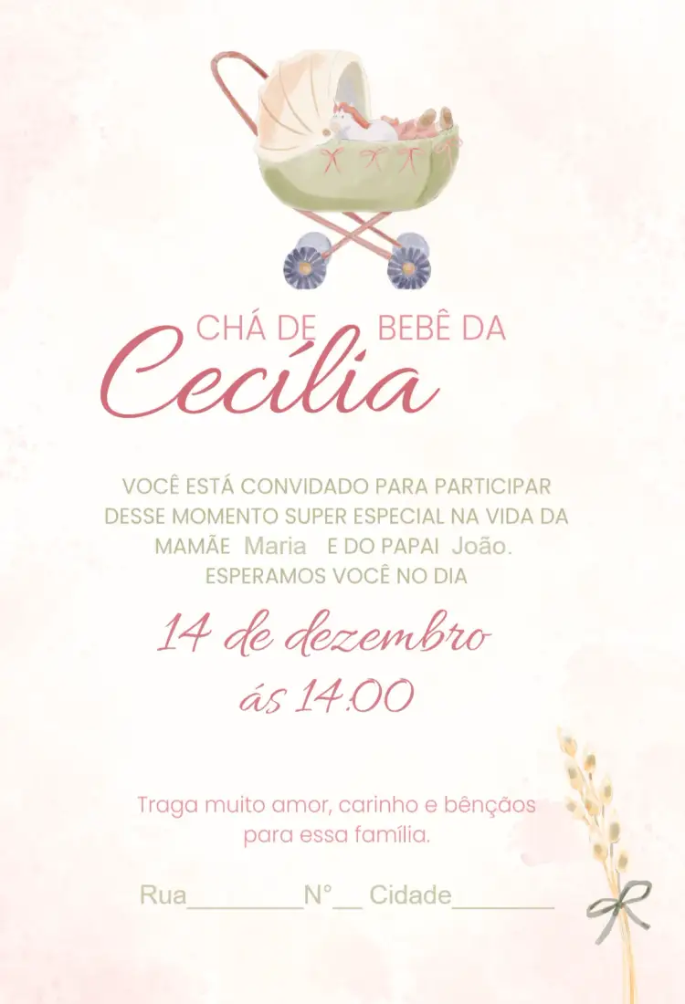 Invitación Baby Shower - elegante – tema Baby Shower elegante, delicado, suave, femenino, encantador
