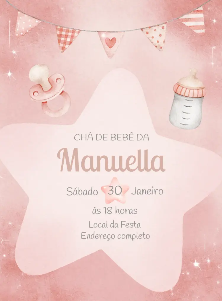 Convite Chá De Bebê Estrela Aquarela Fraldas