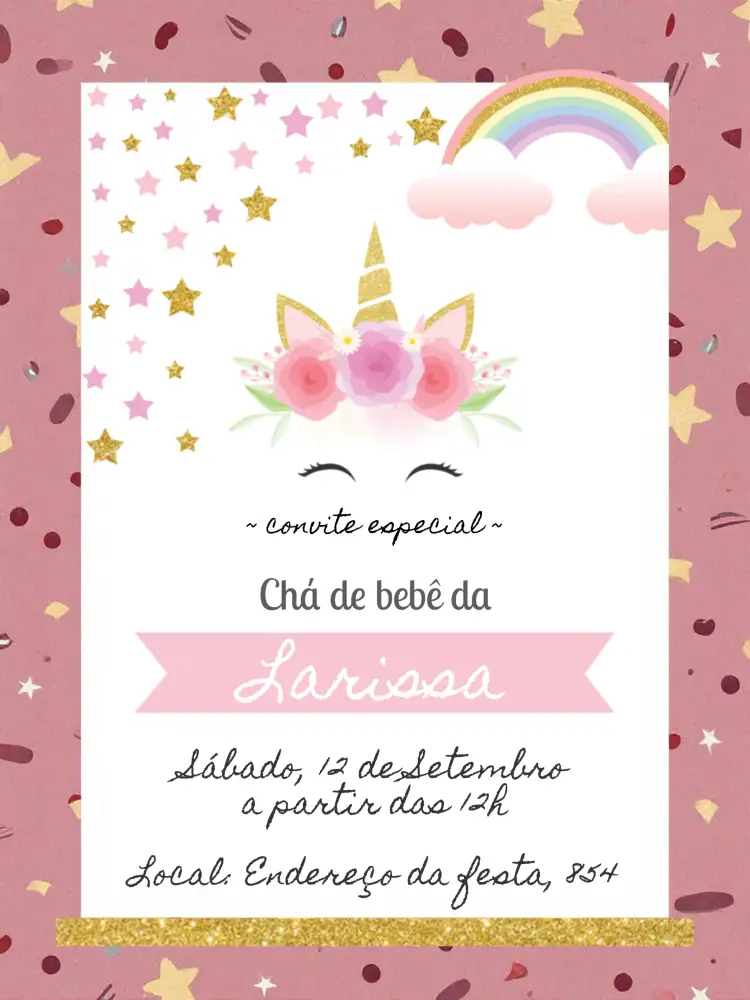 Convite Chá De Bebê Filha – tema Chá Revelação delicado, pastel, floral, moderno, divertido, minimalista