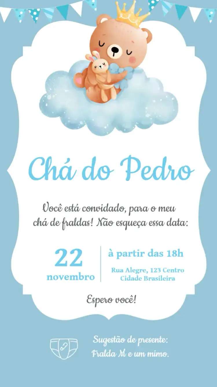 Chá De Bebê Menino Azul Ursinho
