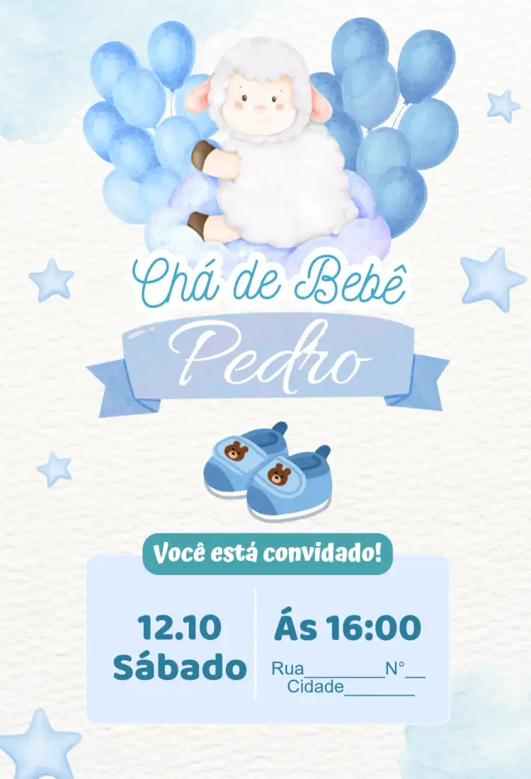 Invitación Baby Shower - ovejita – tema Baby Shower pastel, tierno, delicado, animales, moderno