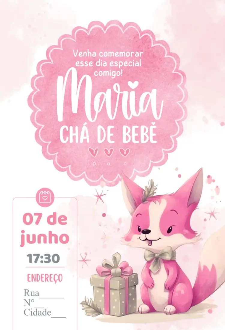 Invitación Baby shower - zorro – tema Baby Shower adorable, pastel, estampado animal, infantil, natural, lúdico