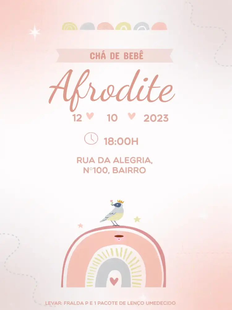 Convite Chá De Bebê / Revelação Azul – tema Chá Revelação azul, infantil, passarinhos, nuvens, moderno
