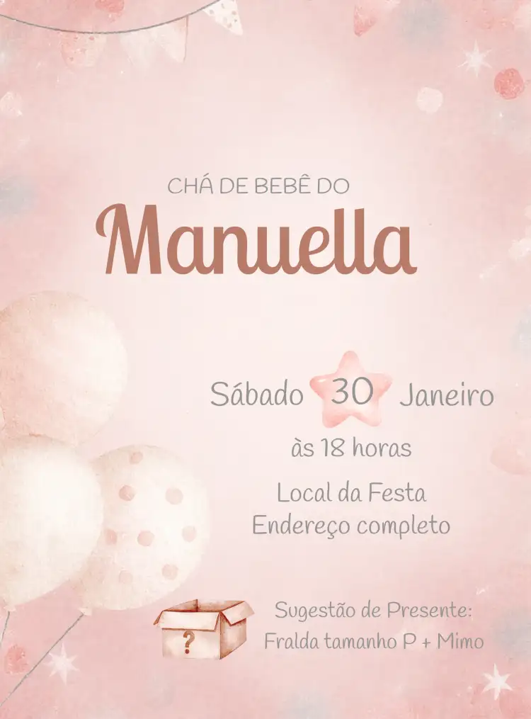 Chá De Bebê Rosa Aquarela Infantil