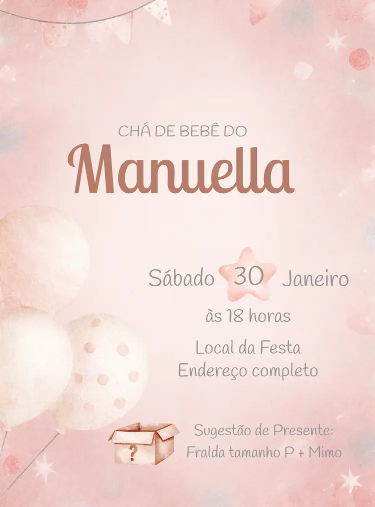 Convite Chá De Bebê Rosa Aquarela Infantil