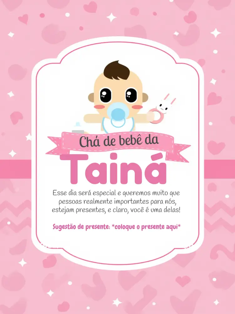 Convite Chá De Bebê Rosa - Menina Fraldas – tema Chá de Fraldas rosa, delicado, infantil, floral, moderno, divertido
