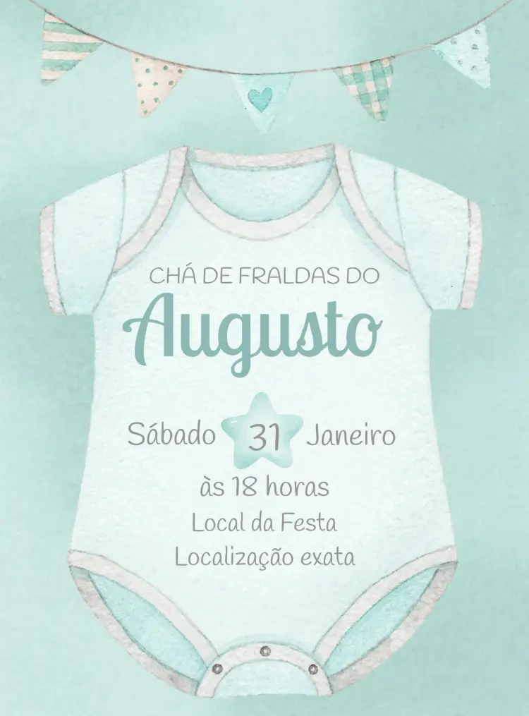 Convite Chá De Bebê Roupinha Aquarela Neném